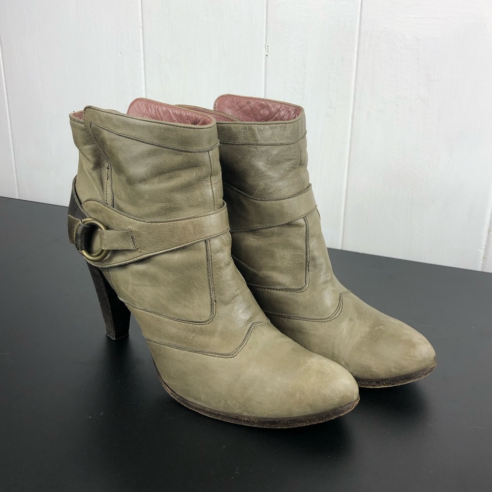 Josephine‎ Olive Leather Heeled Ankle Boots Sz 38